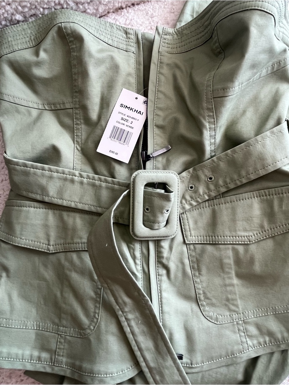 Strapless Belted Cargo Jumpsuit Set in Sage Green - Picture 3 of 4